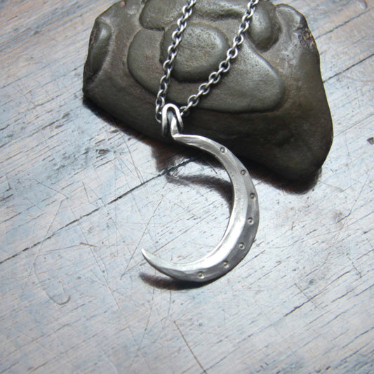 Forged Silver Crescent Moon Necklace