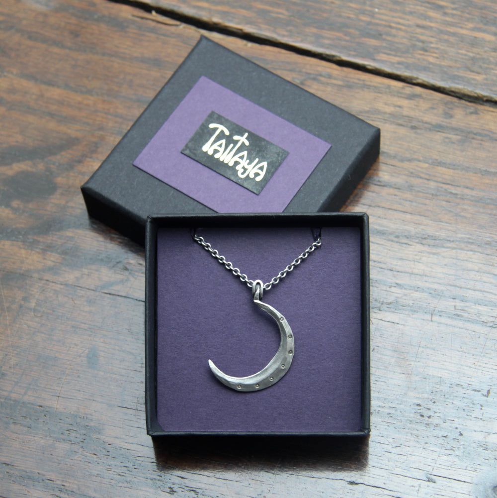 Forged Silver Crescent Moon Necklace