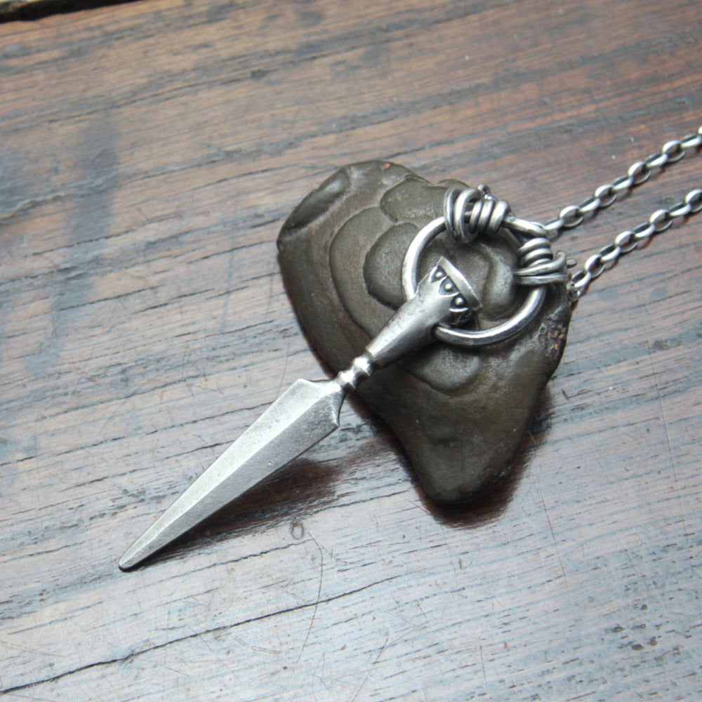 Forged silver spear pendant by Taitaya Forge