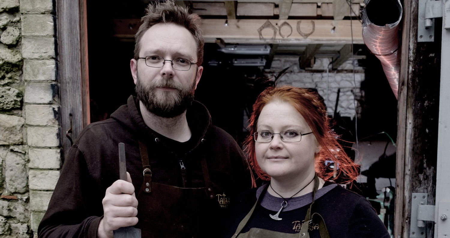 Artisan blacksmiths Luke and Marleena Barran in front of their forge.